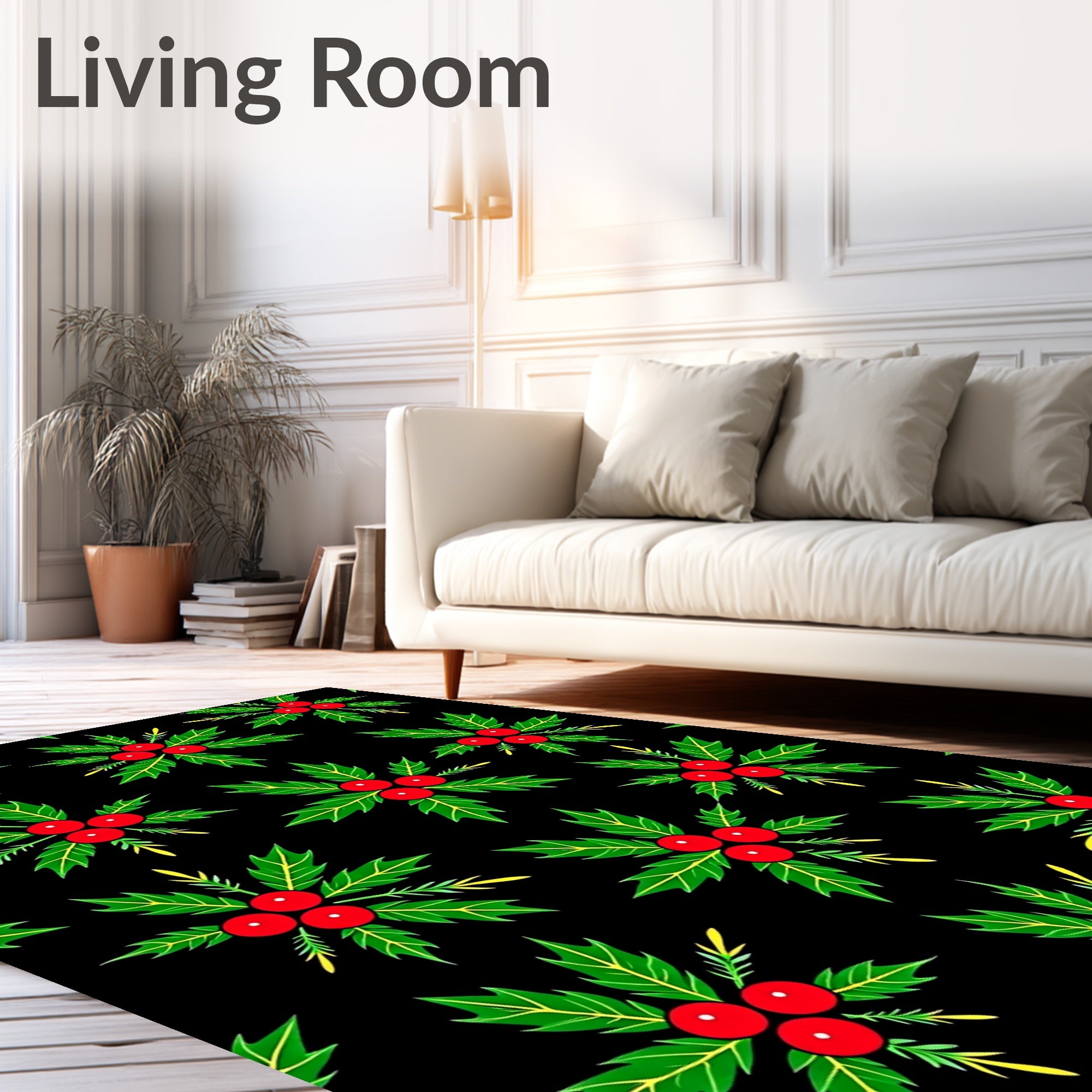 Festive red berry holly sprigs Rug