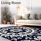 Deep Navy Ivory Mandala Bloom Rug