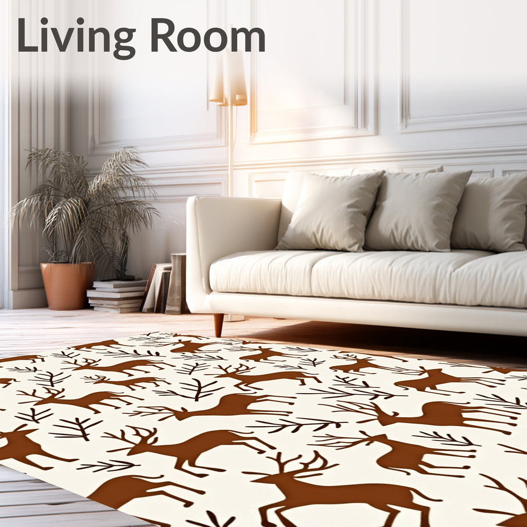 Brown Deer Woodland Forest Scene Rug
