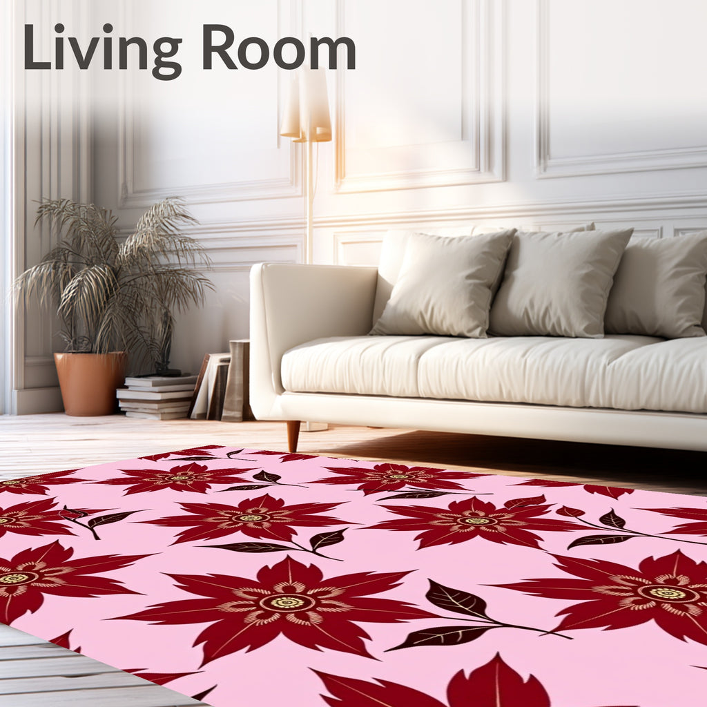 Deep Red Floral Blossom Arrangement Rug