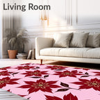 Deep Red Floral Blossom Arrangement Rug