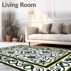 Elegant Green Gold Floral Scroll Rug