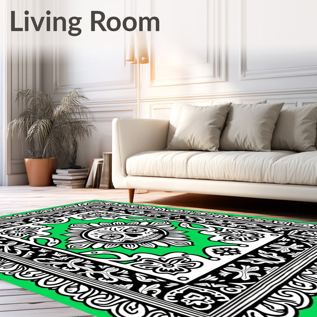 Vibrant Black White Skull Sun Rug