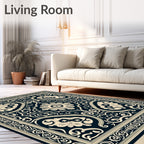 Classic Navy Floral Scroll Medallion Rug