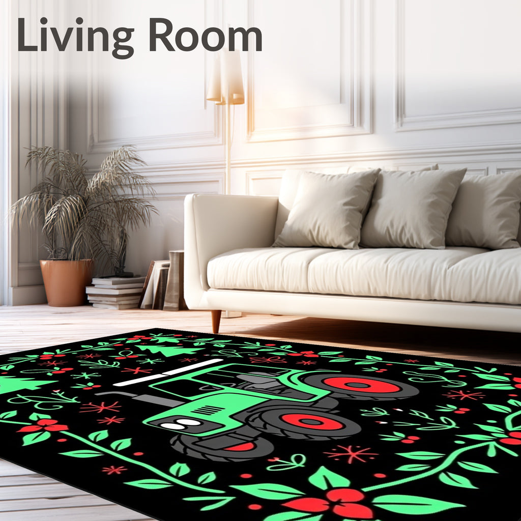 Green Tractor Red Berry Garland Rug
