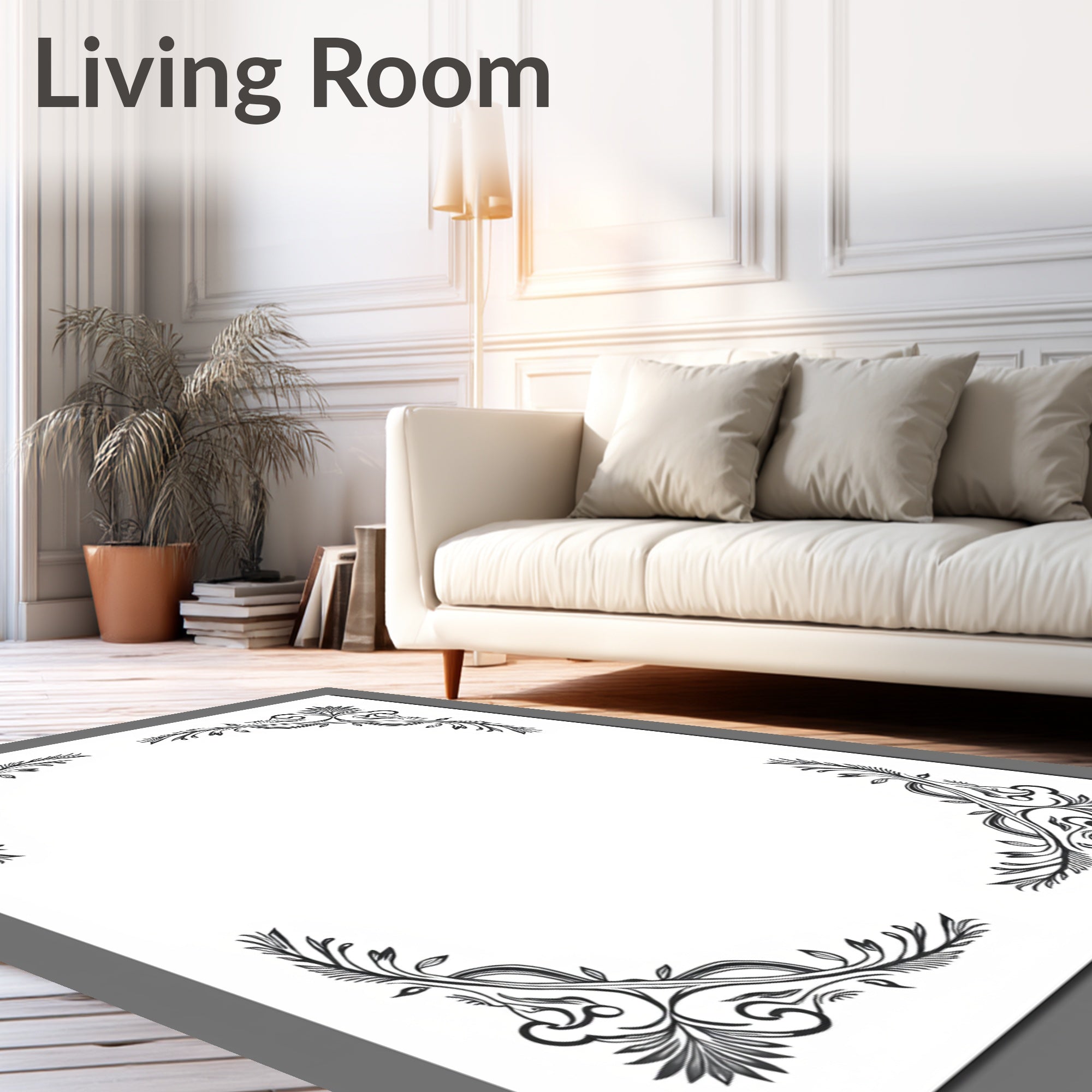 Black Vintage Swirl Leaf Corner Accent Rug