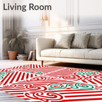 Festive Red Green Swirl Stripes Rug