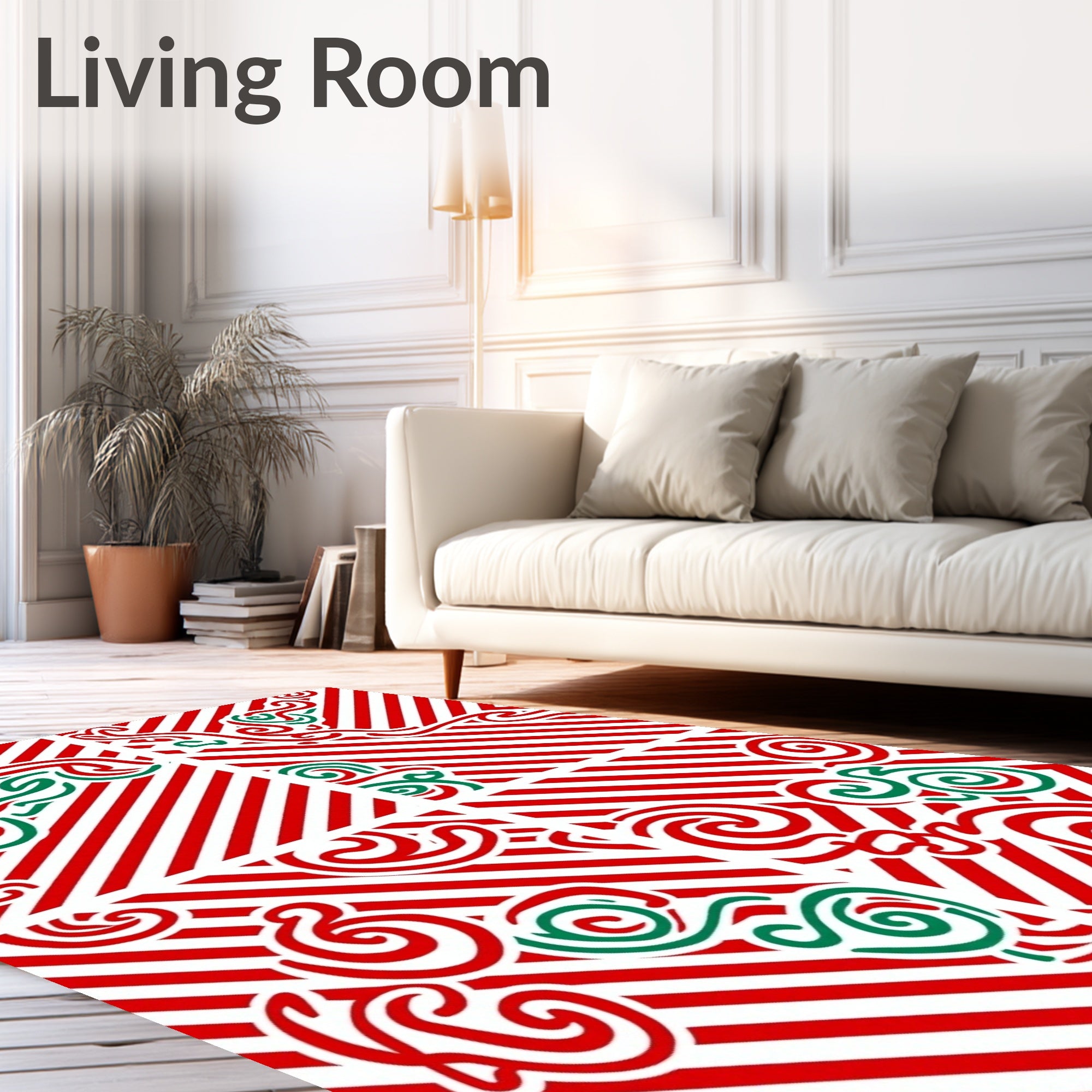 Festive Red Green Swirl Stripes Rug