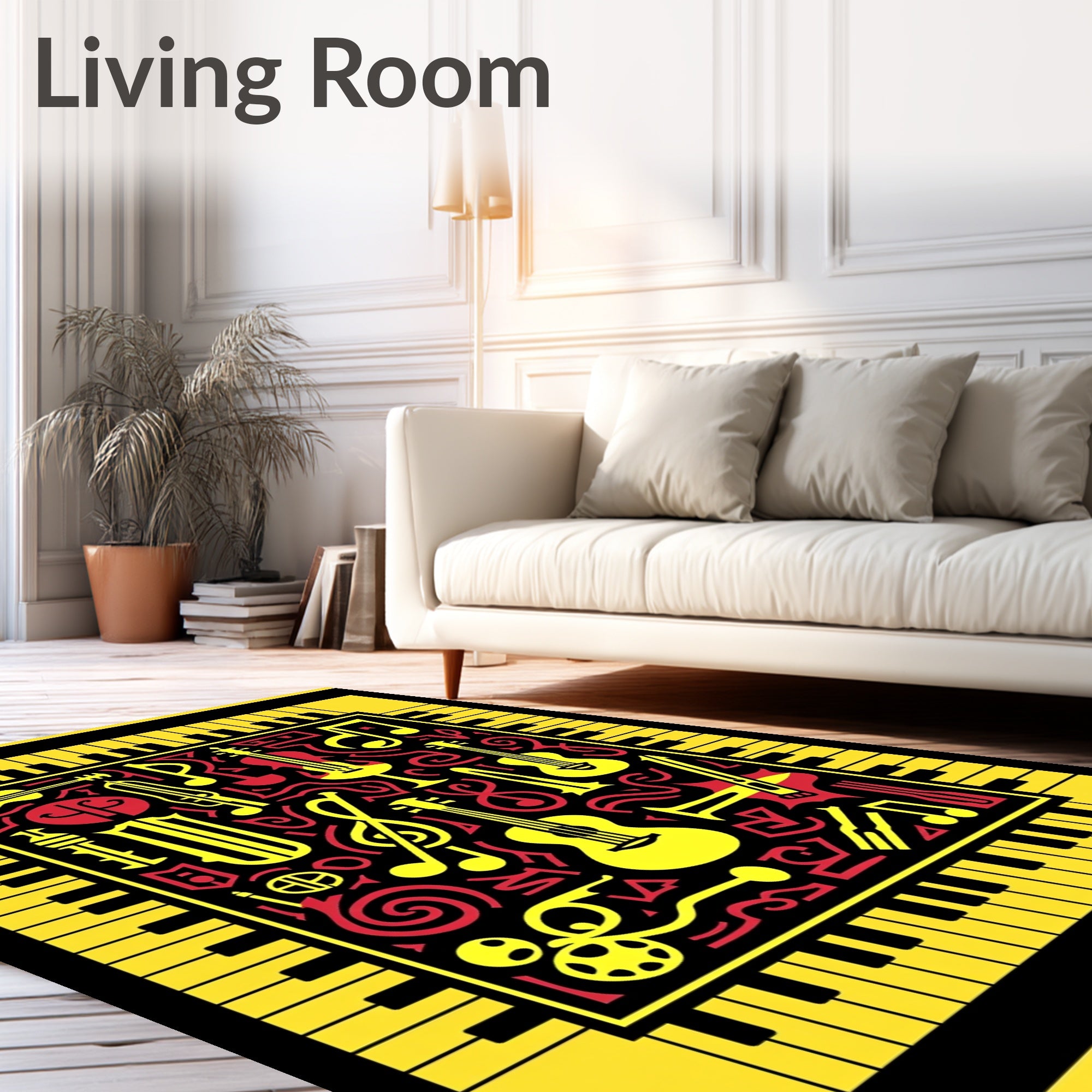 Retro Red Yellow Instrument Collage Rug