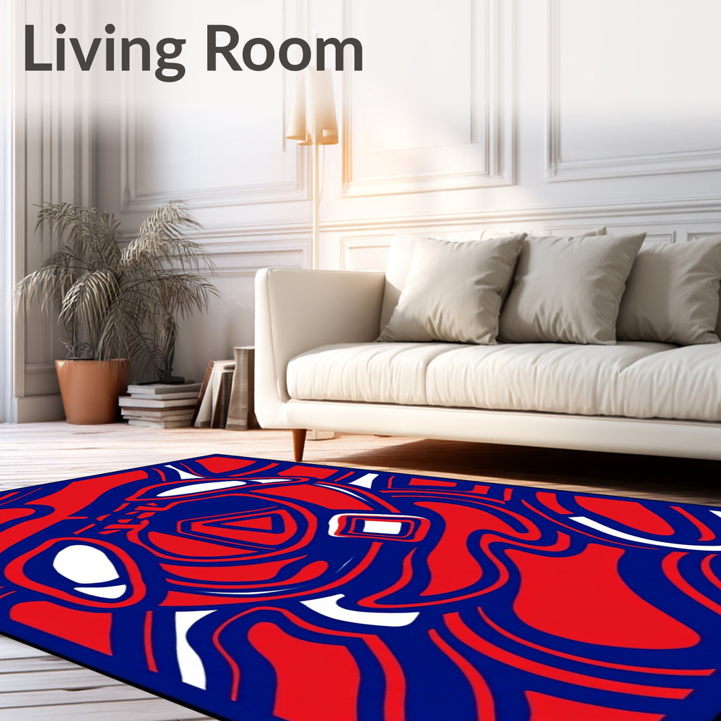 Bold Red White Blue Abstract Swirls Rug