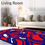 Bold Red White Blue Abstract Swirls Rug