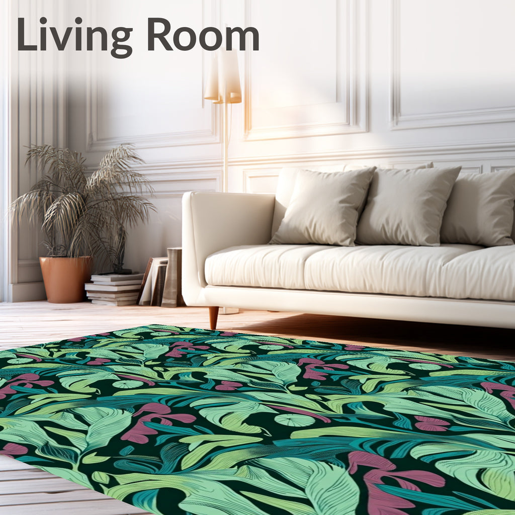 Emerald Teal Orchid Jungle Foliage Rug