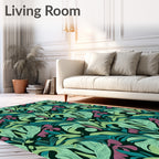Emerald Teal Orchid Jungle Foliage Rug