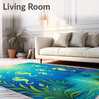 Ocean Blue Seahorse Swirl Underwater Life Rug