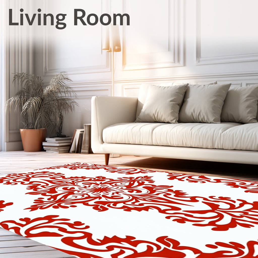Crimson Floral Medallion Damask Rug