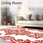Crimson Floral Medallion Damask Rug