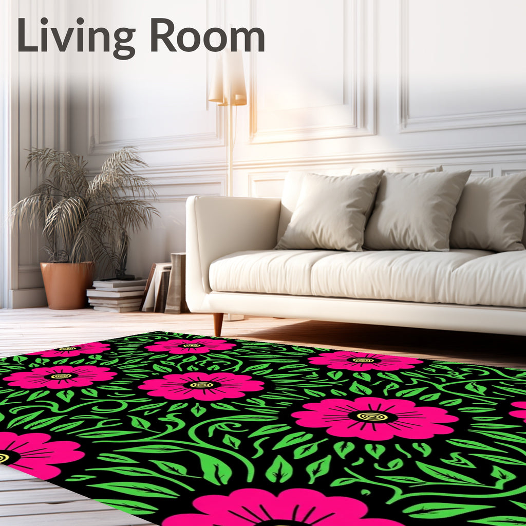 Vibrant Magenta Floral Foliage Rug