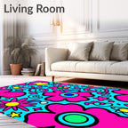Groovy Pink Floral And Starburst Rug