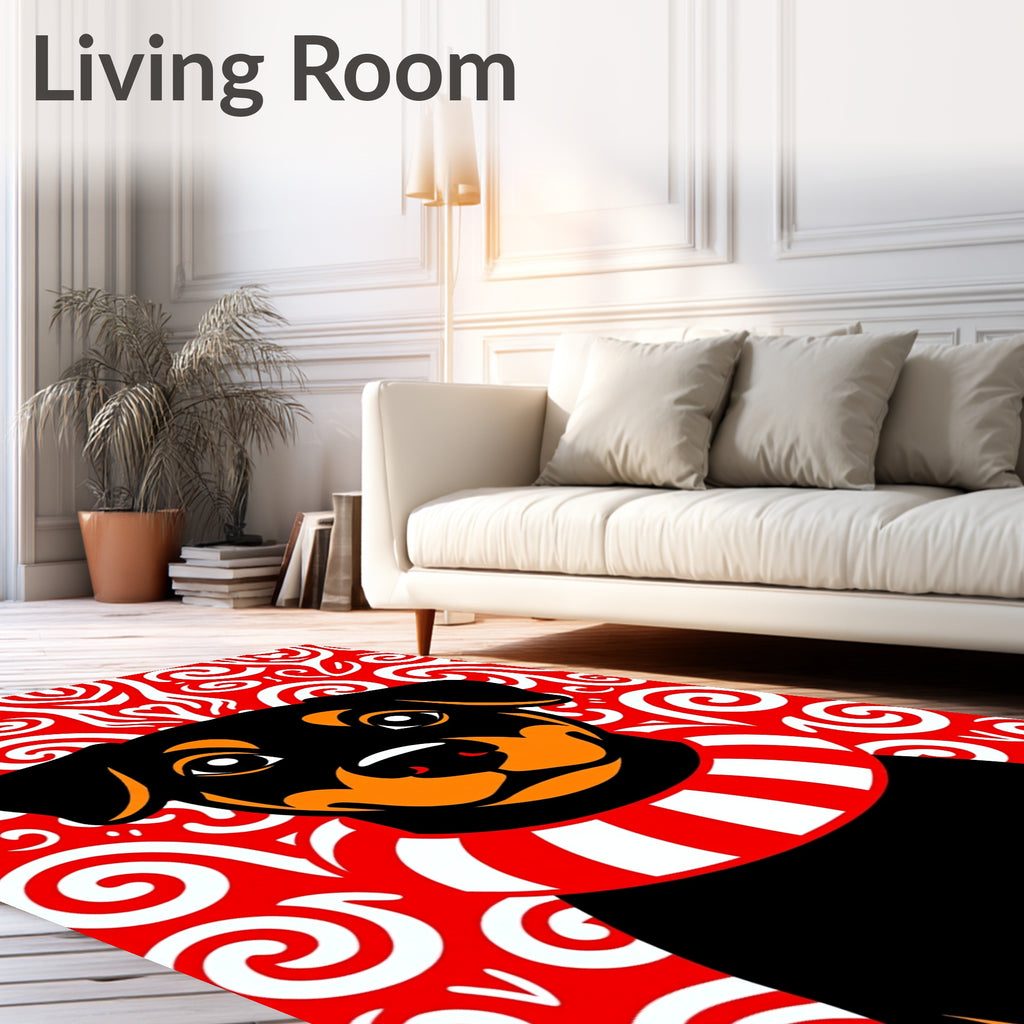 Friendly Dog Red Swirl Background Rug