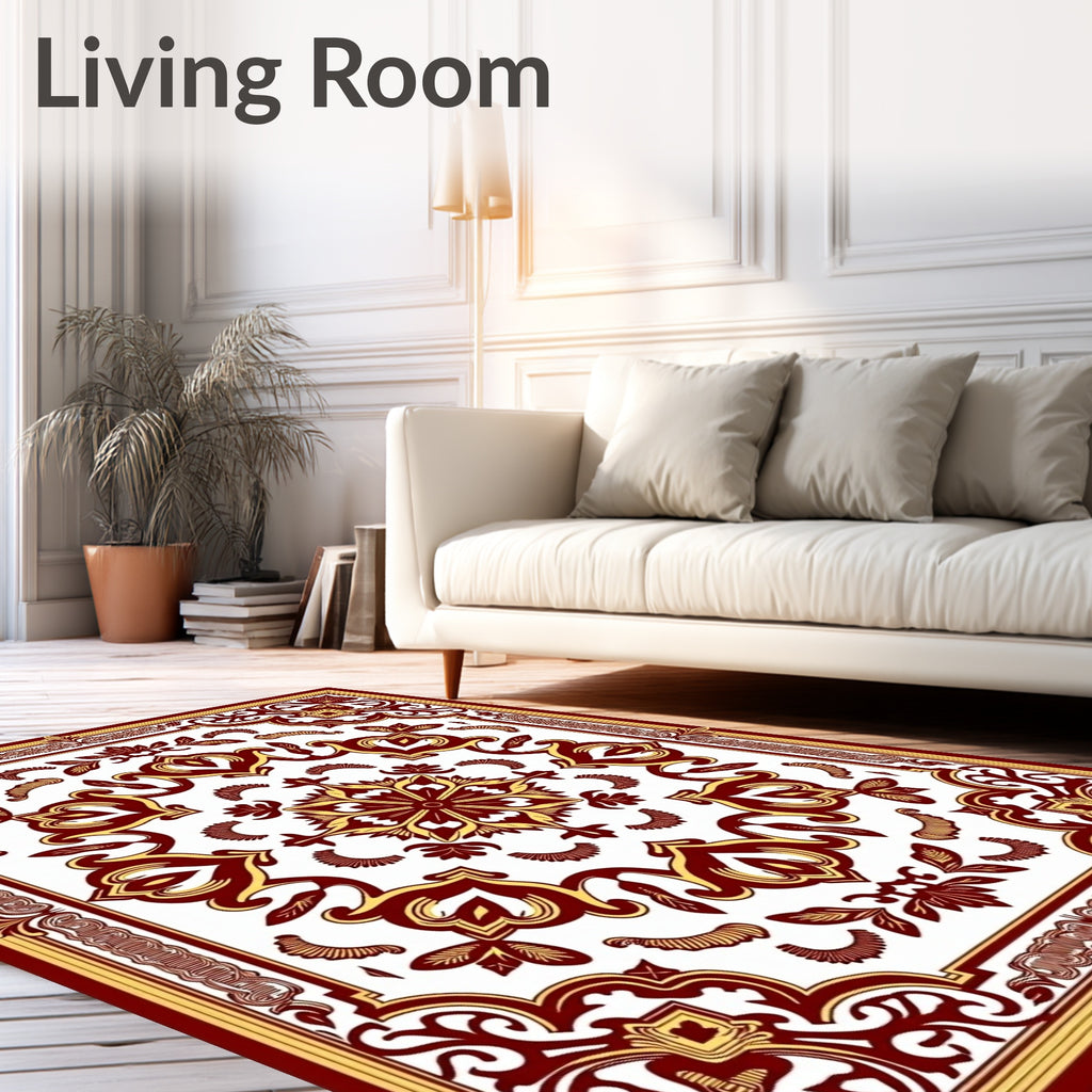 Crimson Gold Symmetrical Floral Medallion Rug
