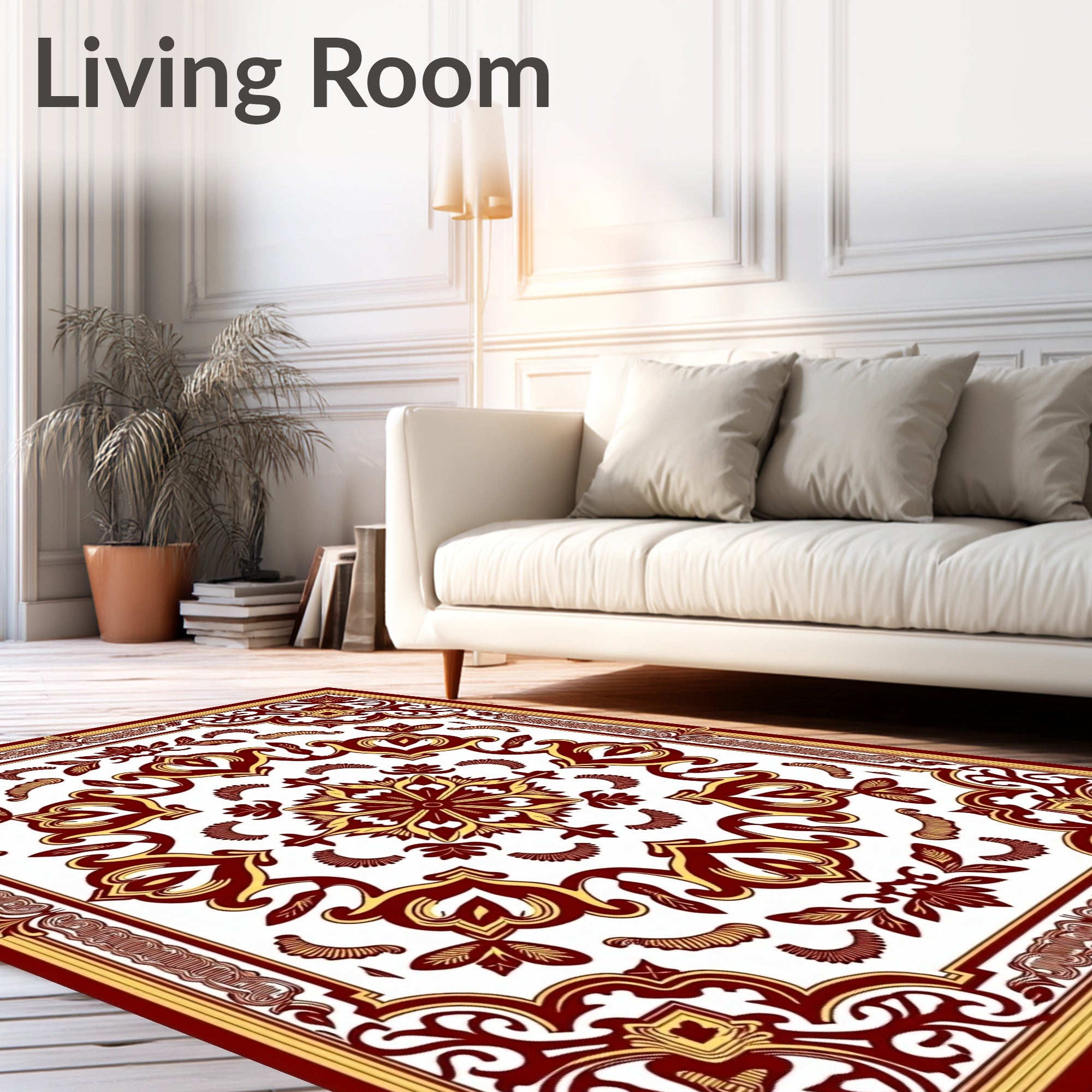 Crimson Gold Symmetrical Floral Medallion Rug
