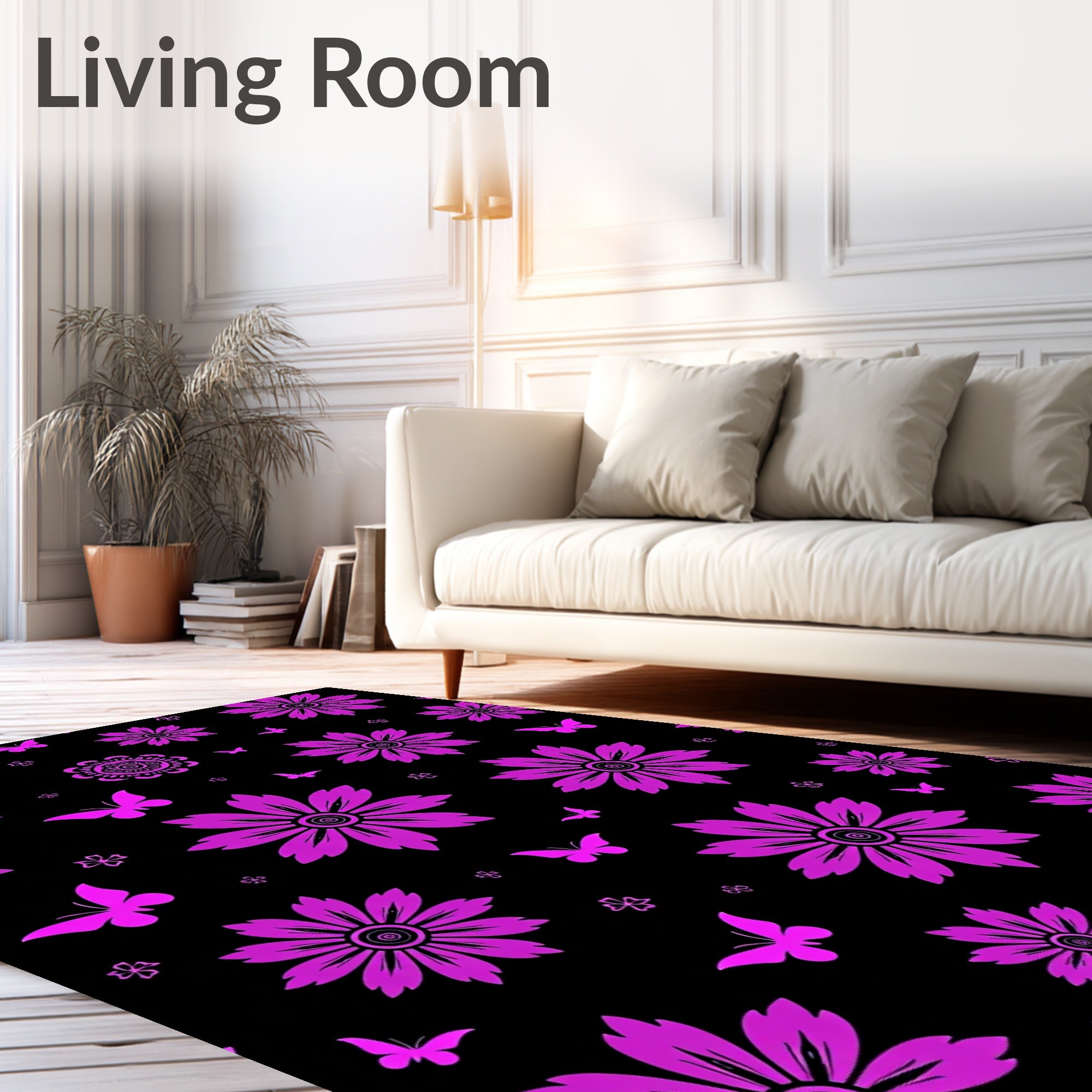 Vibrant Fuschia Floral Fluttering Butterfly Rug