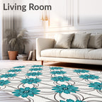 Teal Floral Lattice Medallion Rug
