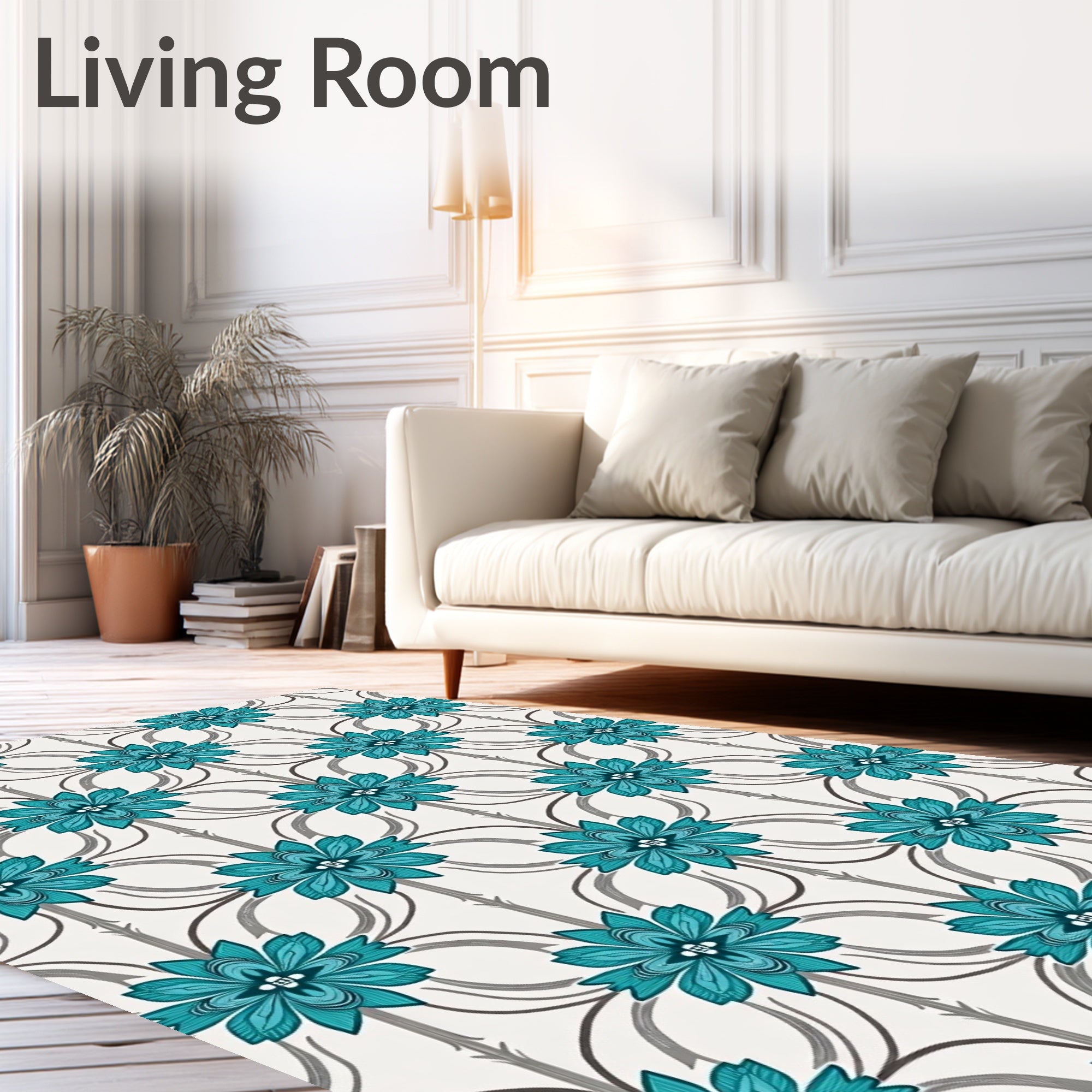 Teal Floral Lattice Medallion Rug