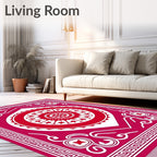 Vibrant Red Mandala Geometric Border Rug