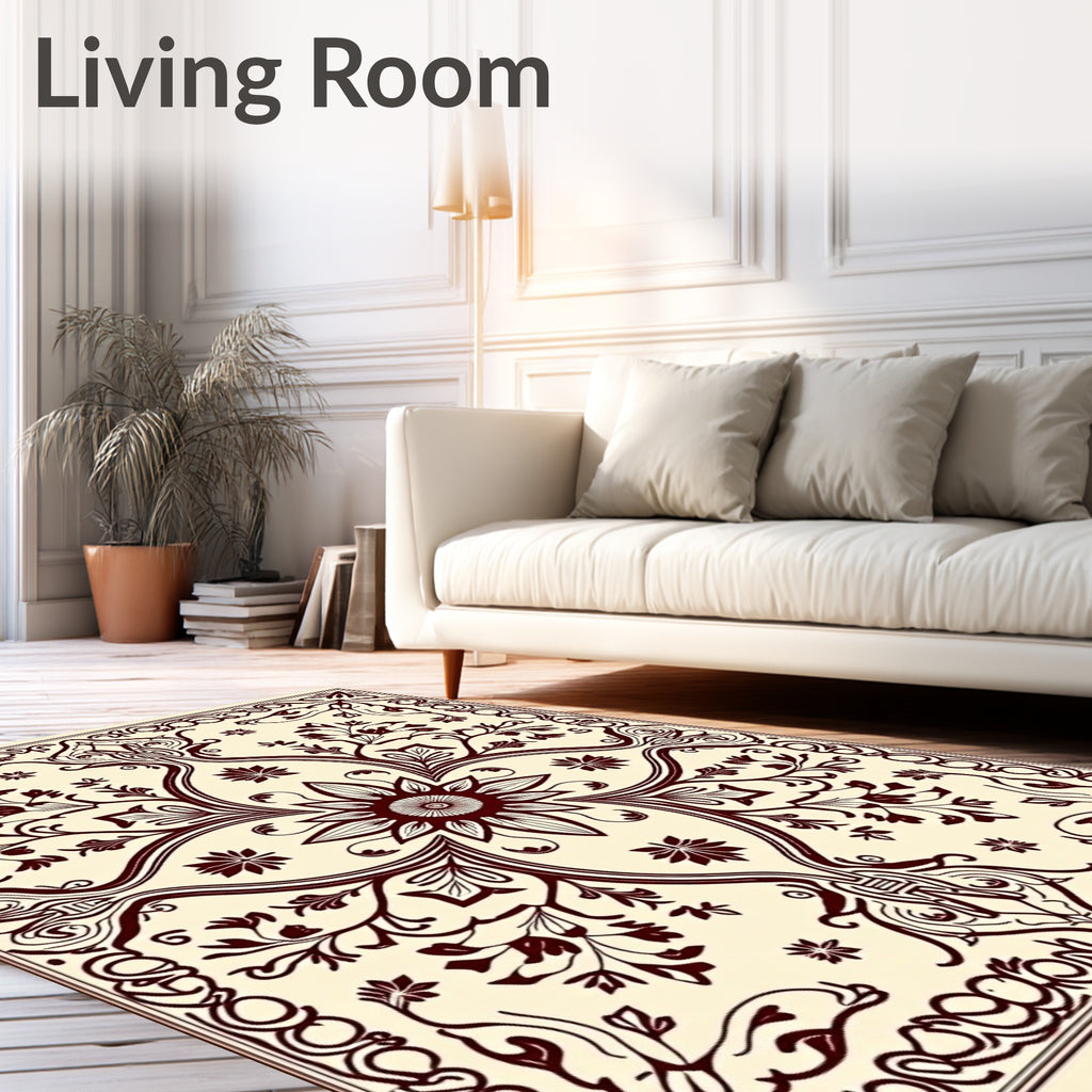 Crimson Floral Art Nouveau Cream Rug