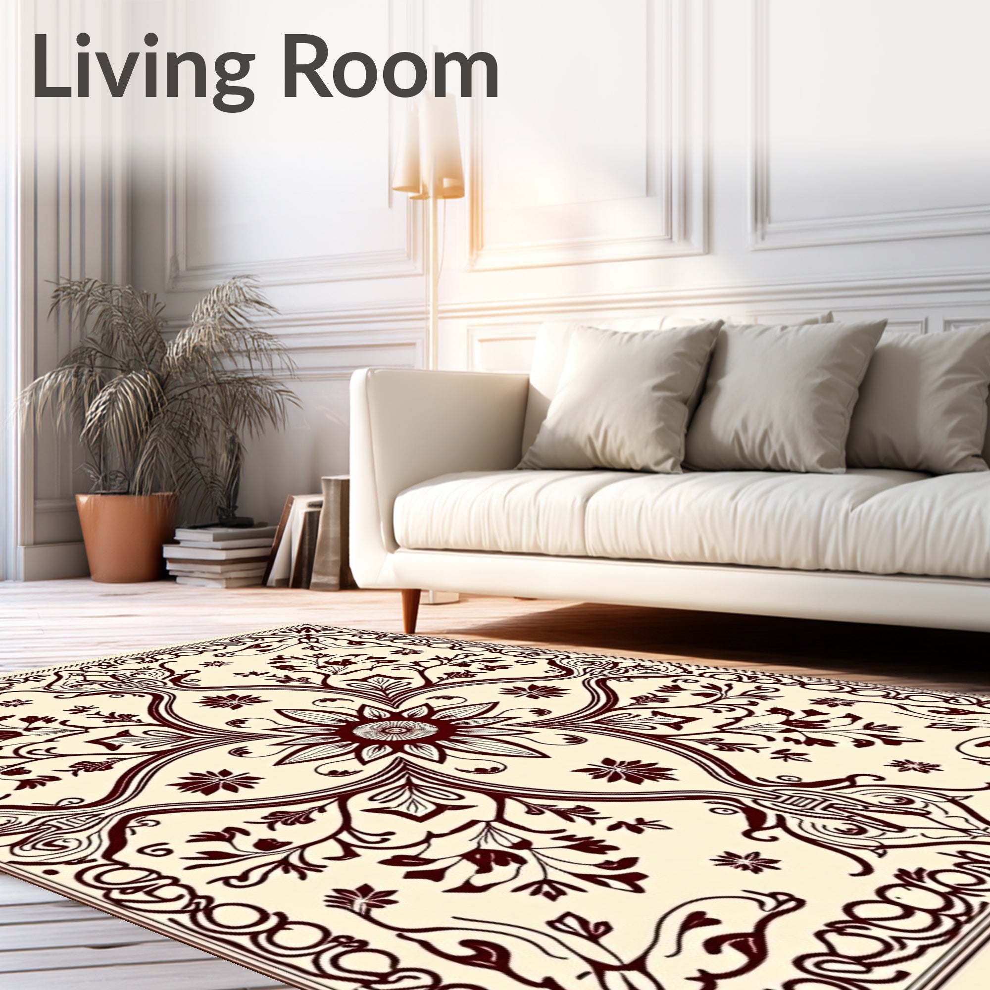 Crimson Floral Art Nouveau Cream Rug