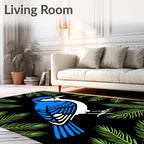 Bright Blue Jay Green Pine Fronds Rug