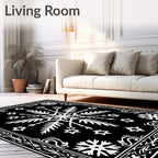Bold Black White Snowflake Star Rug