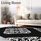 Black White Floral Mandala Rug