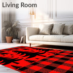 Red Black Buffalo Plaid Forest Pine Trees Rug