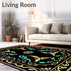 Whimsical Pink Yellow Blue Winged Creature Rug