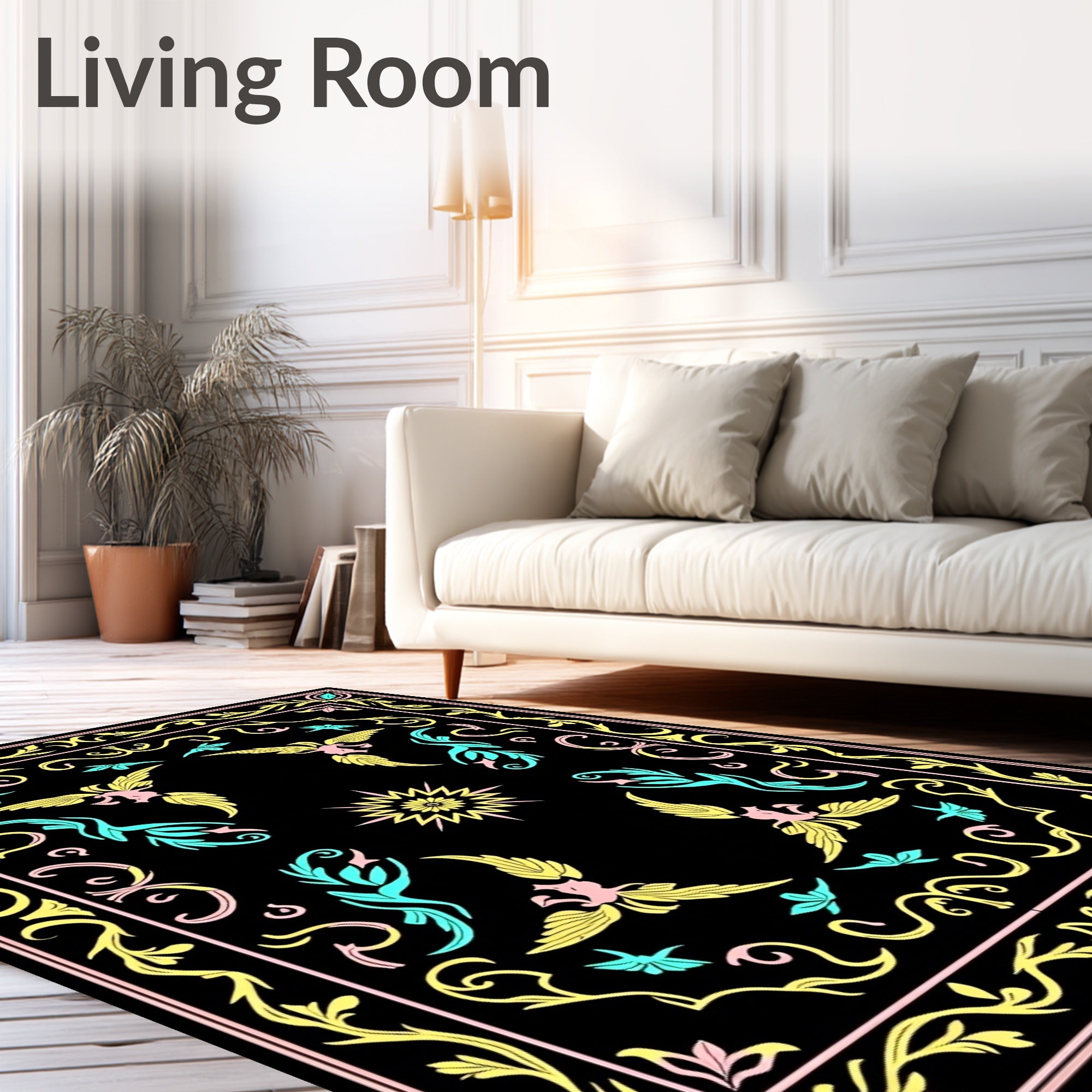 Whimsical Pink Yellow Blue Winged Creature Rug