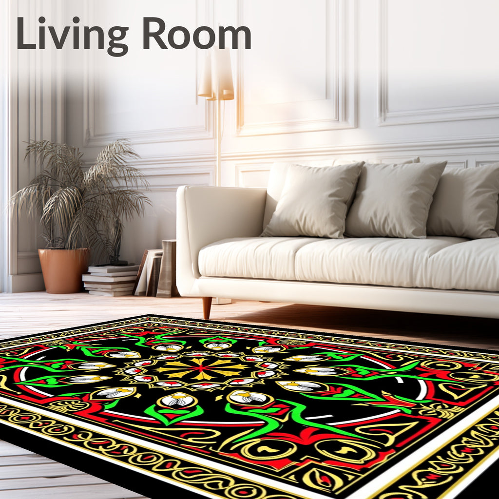 Red Green Gold Blossom Medallion Rug