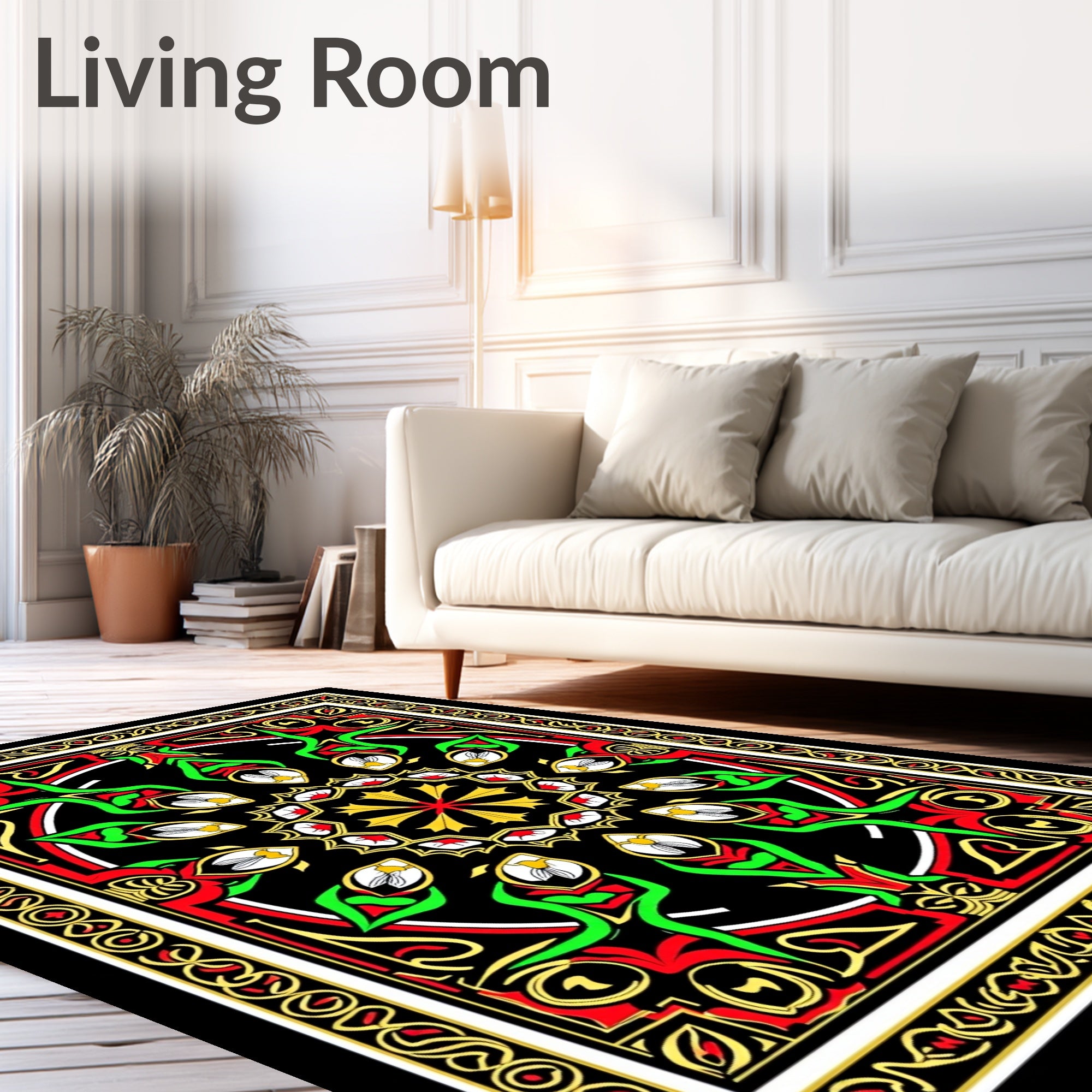 Red Green Gold Blossom Medallion Rug