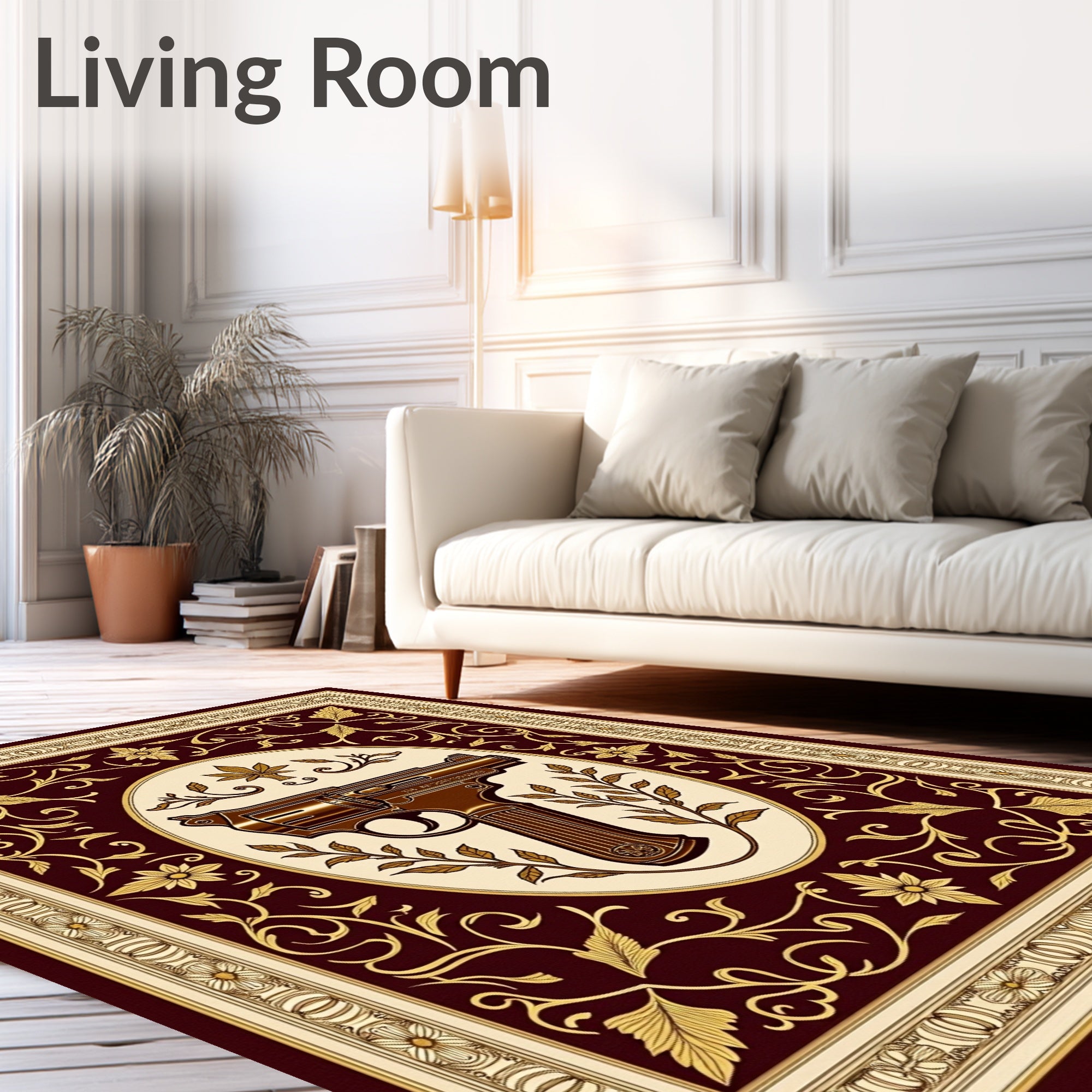Crimson Gold Floral Revolver Oval Rug