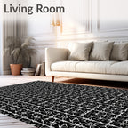 Black and White Ornate Geometric Trellis Rug