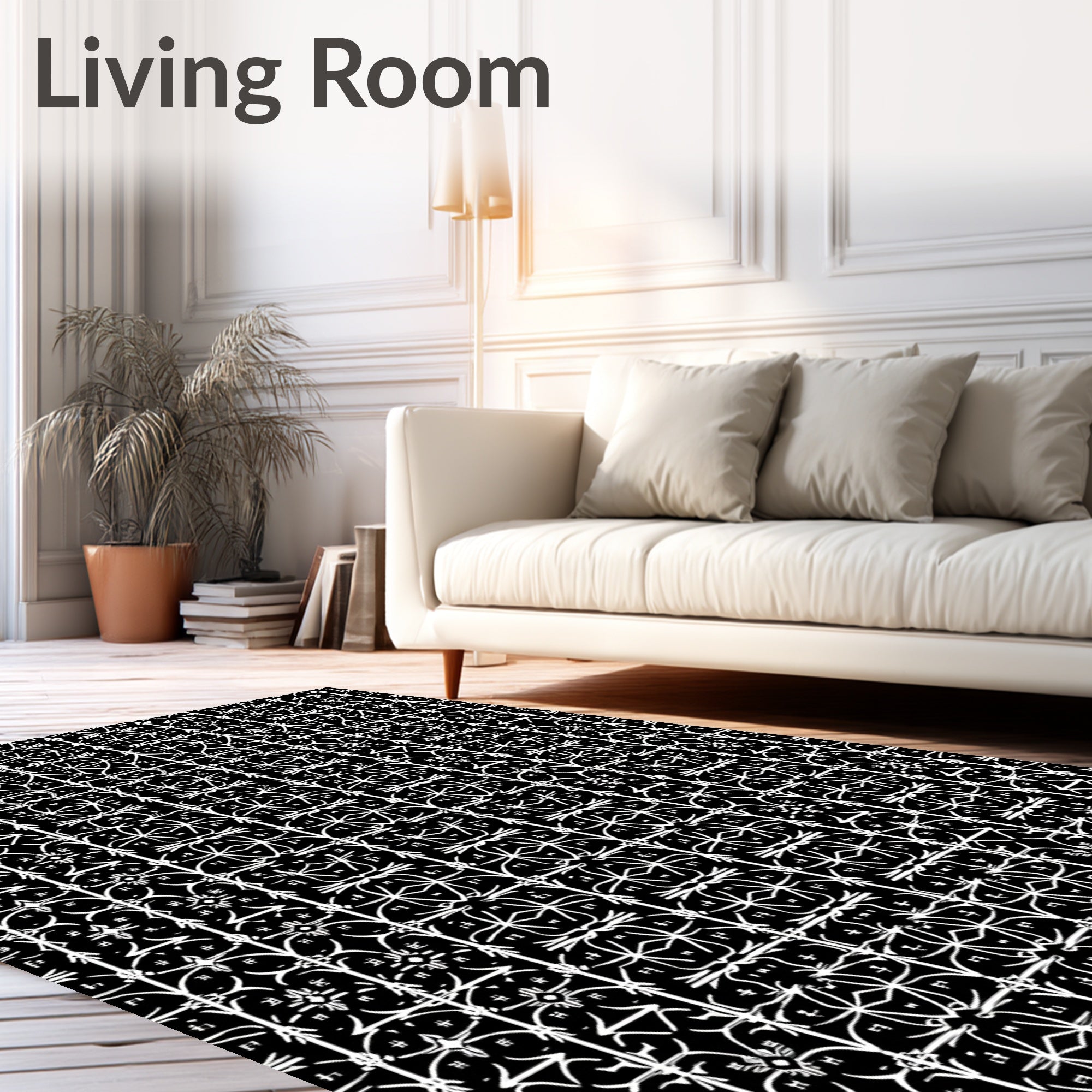 Black and White Ornate Geometric Trellis Rug