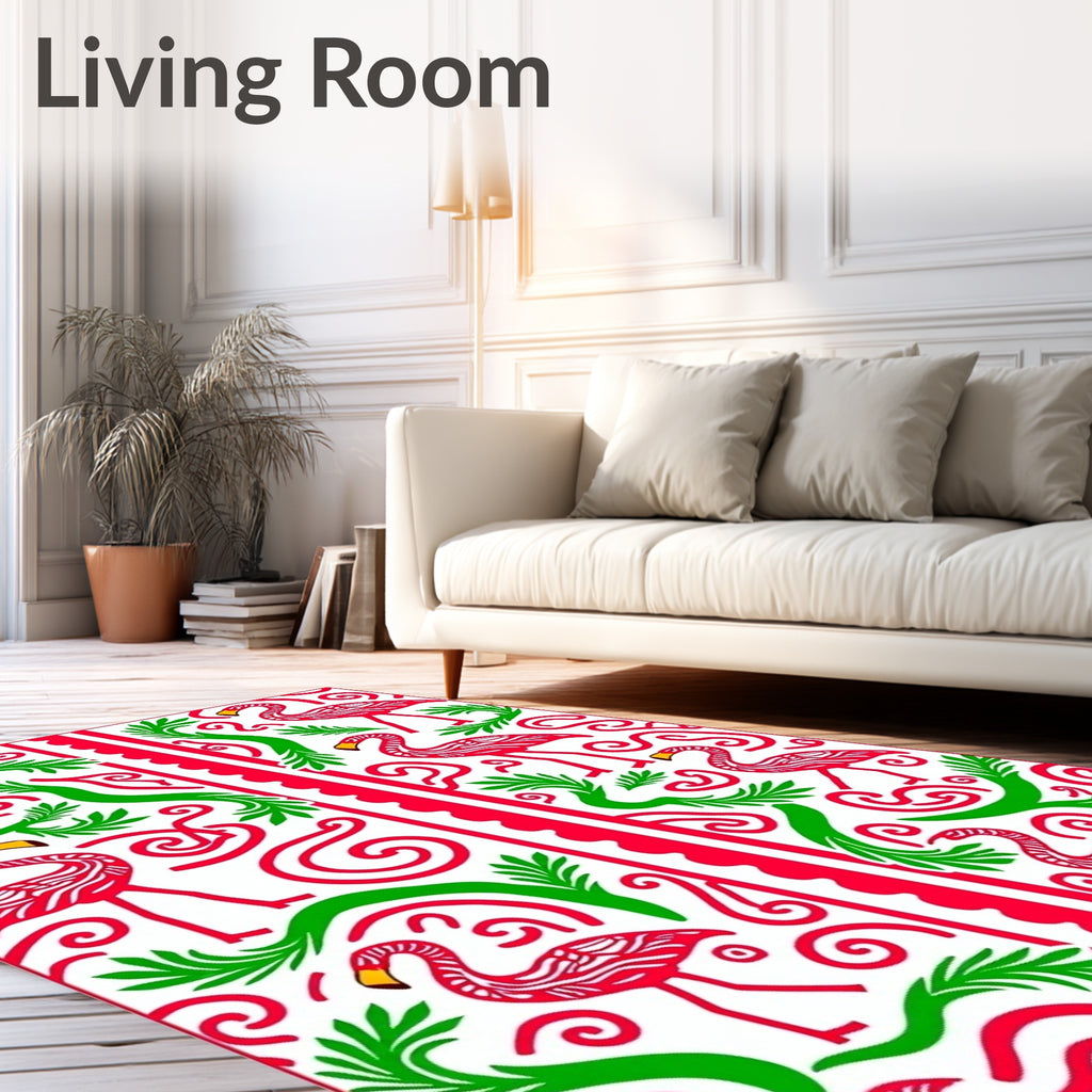 Vibrant Flamingo Tropical Foliage Rug