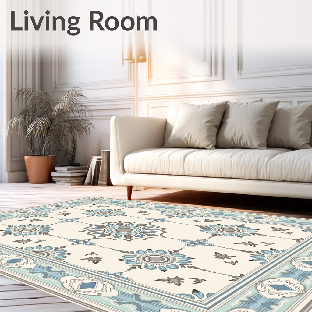 Soft Blue Medallion Garden Rug