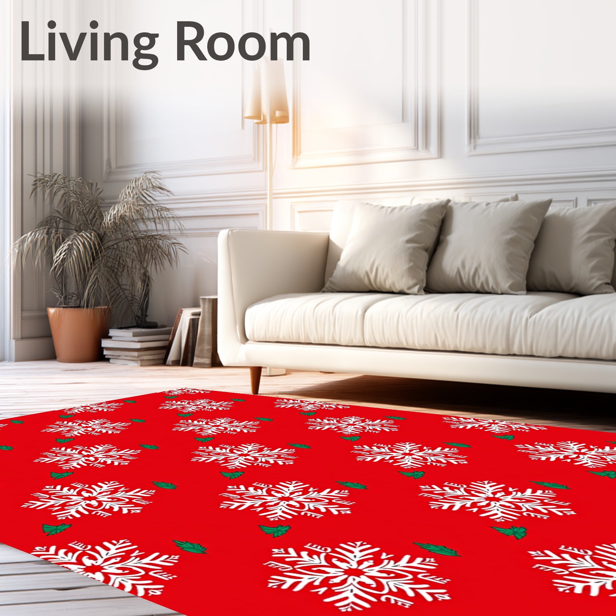 Red White Snowflake Holiday Garland Rug