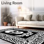 Monochromatic Skull Floral Border Rug