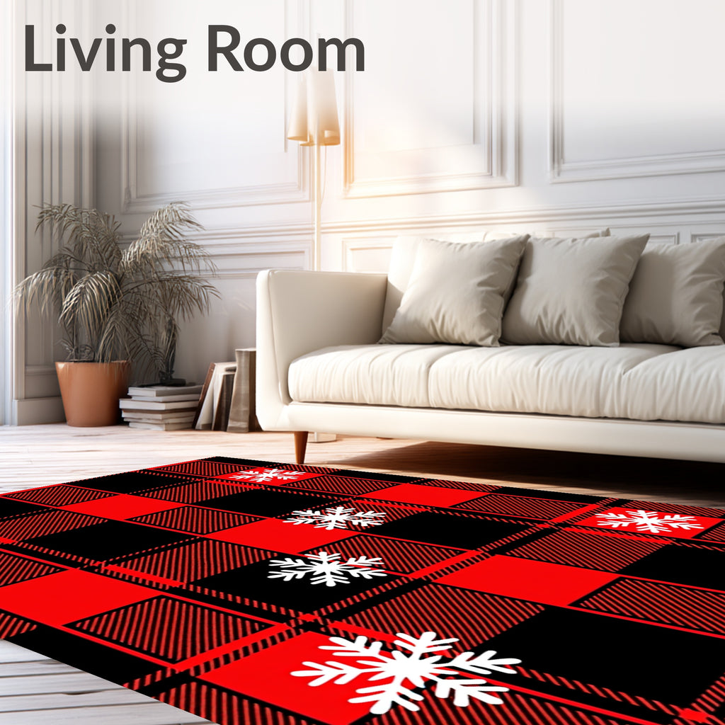 Red Black Plaid Snowfall Accents Rug