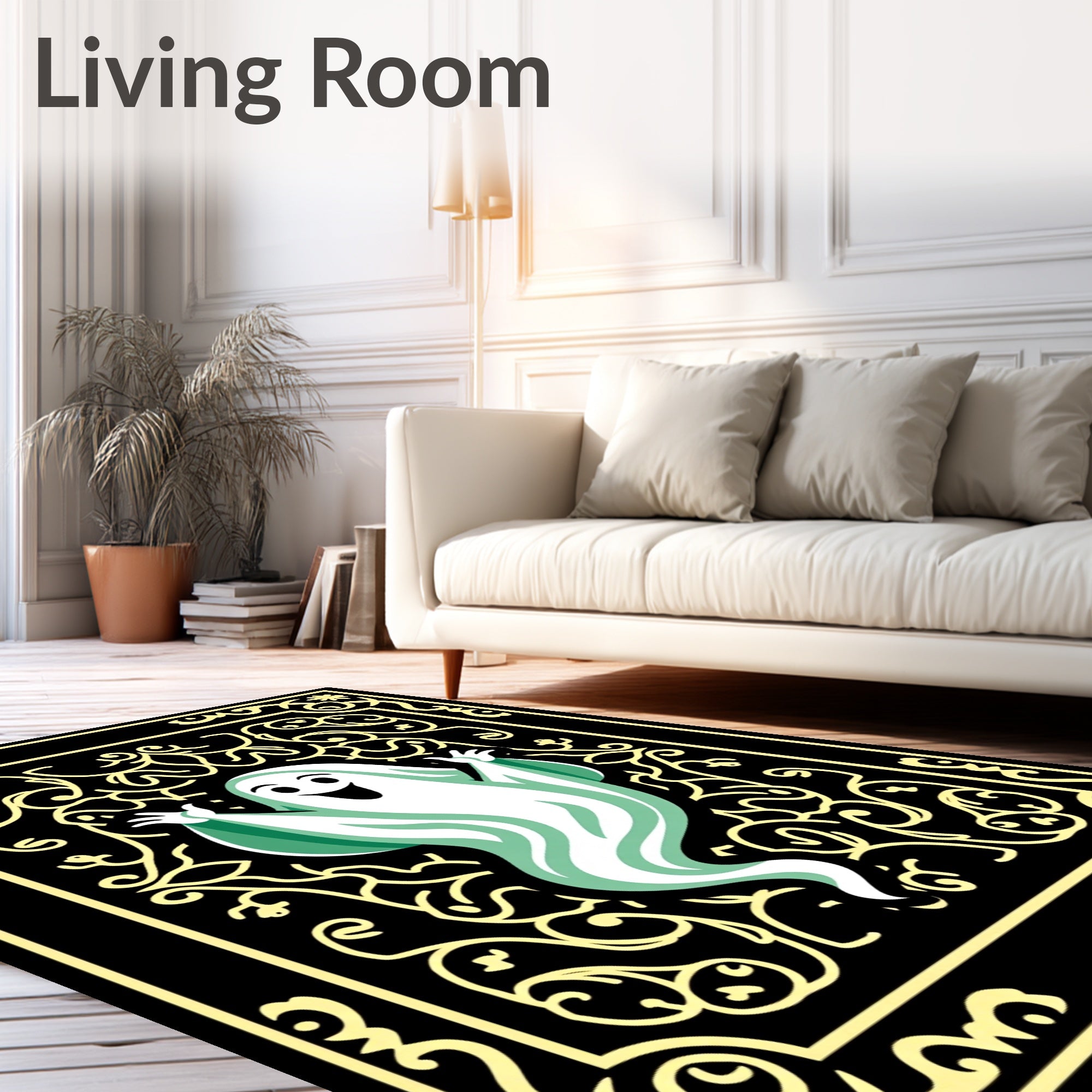 Whimsical Ghost Floral Frame Rug