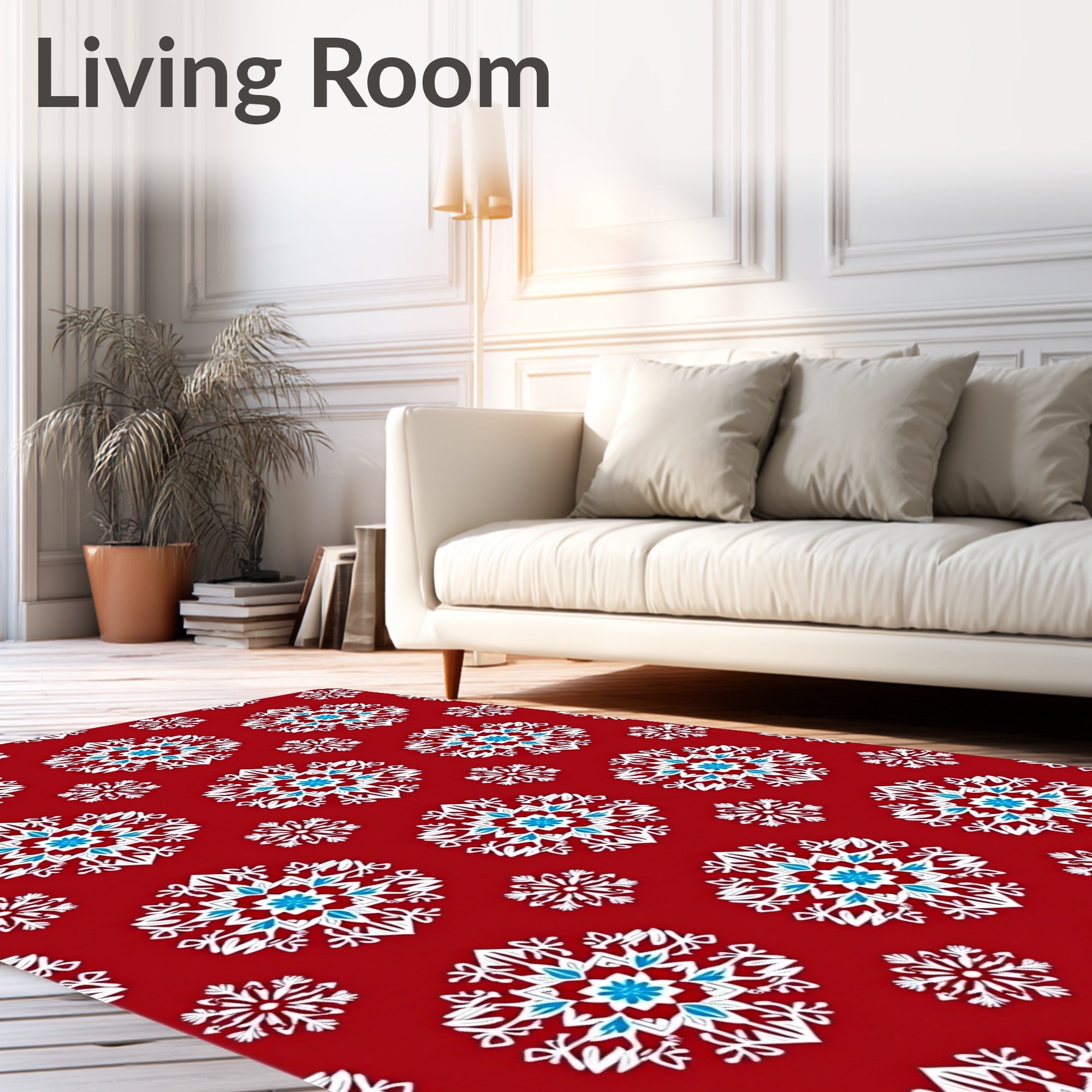 Crimson Red Snowflake Scatter Rug