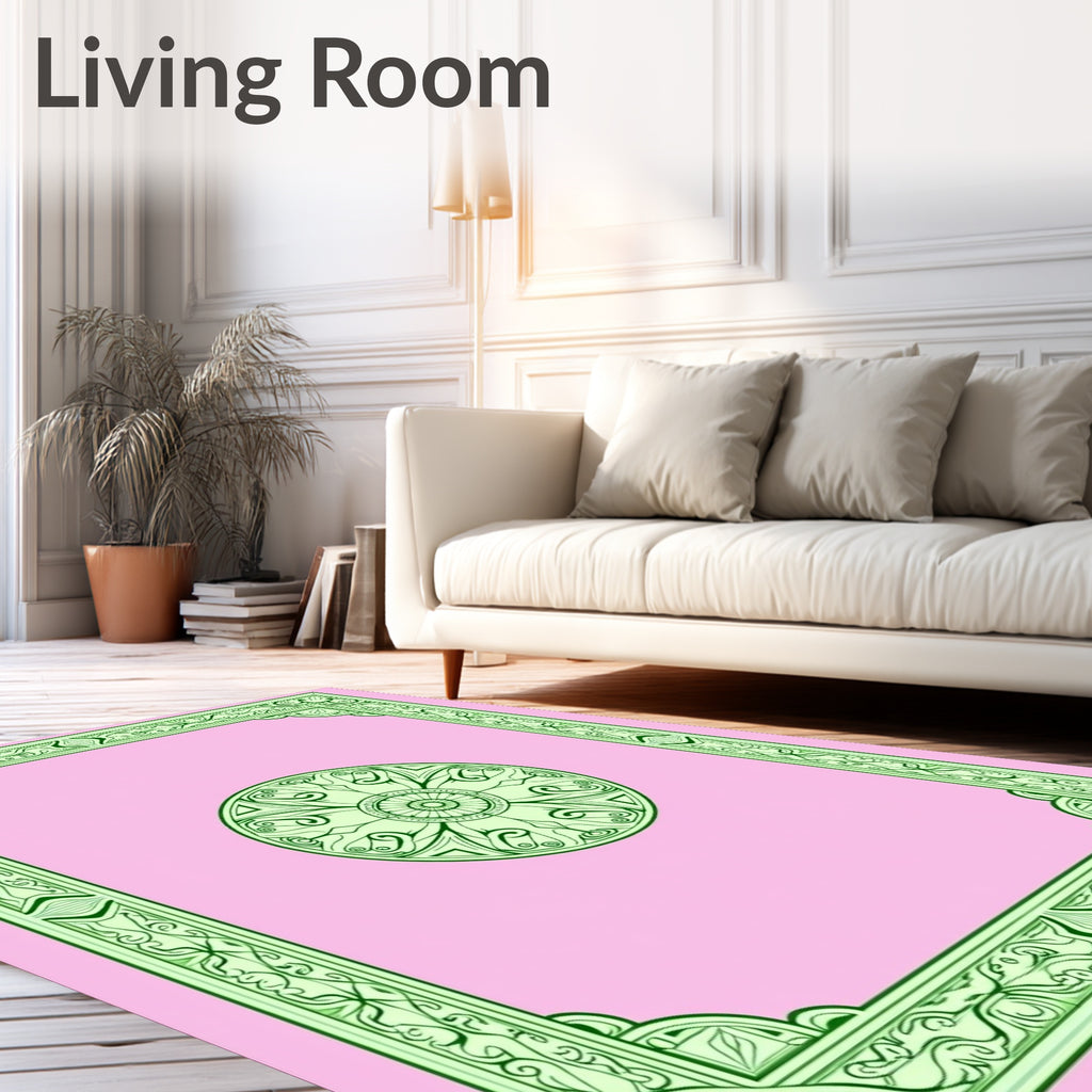 Pink Emerald Medallion Border Rug